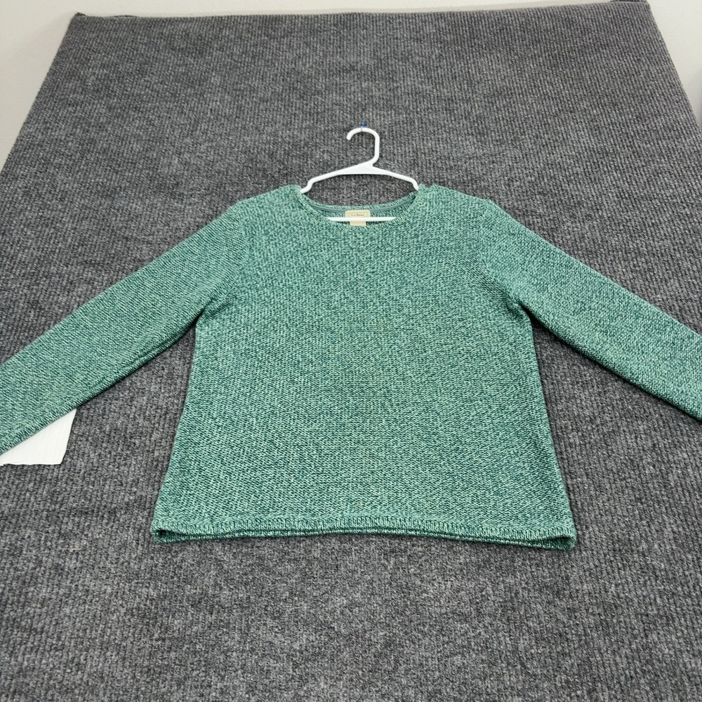 LL Bean Sweater Womens M Green Cotton Knit Crewneck Casual Classic